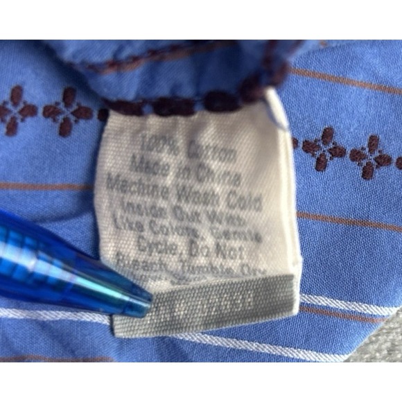 Fossil Vintage Fit Shirt XL Western Blue Brown Button Up Long Sleeve Pearl Snaps - Picture 9 of 11